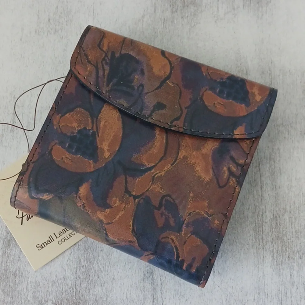 PATRICIA NASH Reiti Bi-Fold Leather RFID Wallet Floral Sienna Sunset Tan Brown